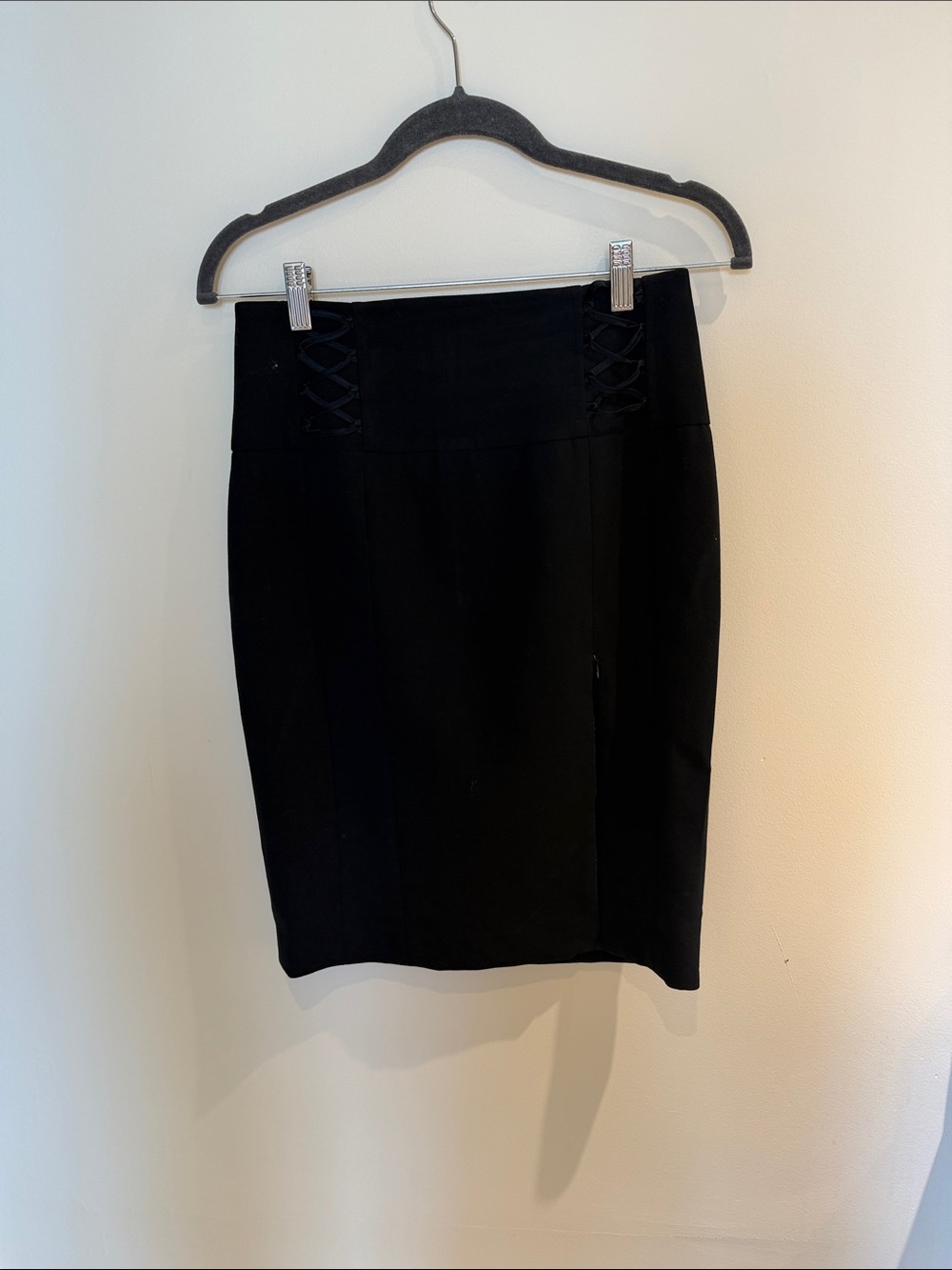 bebe Black Lace-Up Waist Pencil Skirt